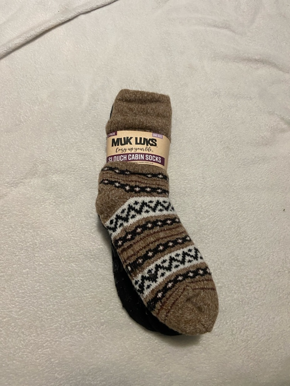 Muk Luks Brown and White Fair Isle Slouch Cabin Socks